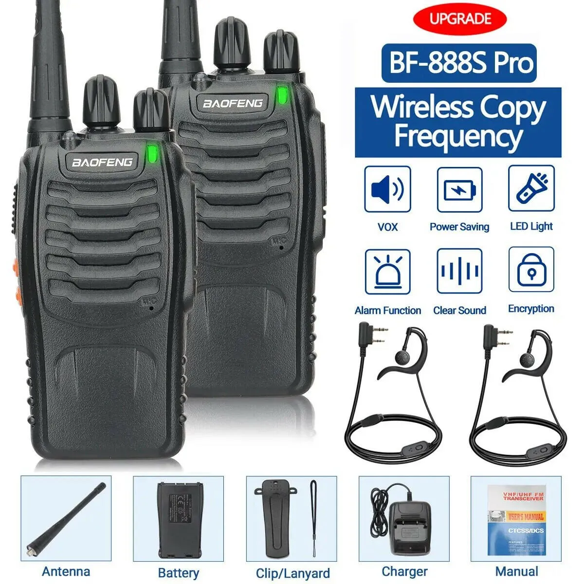 1/2 PCS Baofeng BF 888S Walkie Talkie UHF 400 470MHz 888s Long Range Two Way Ham Radios Transceiver for Hunting Hotel