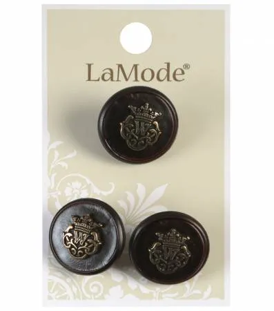 13/16" Brown and Antique Gold Crest Buttons | LaMode