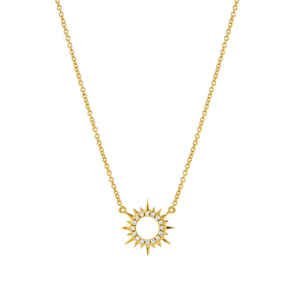 14KY GOLD SMALL 0.05CT DIAMOND SUNBURST NECKLACE