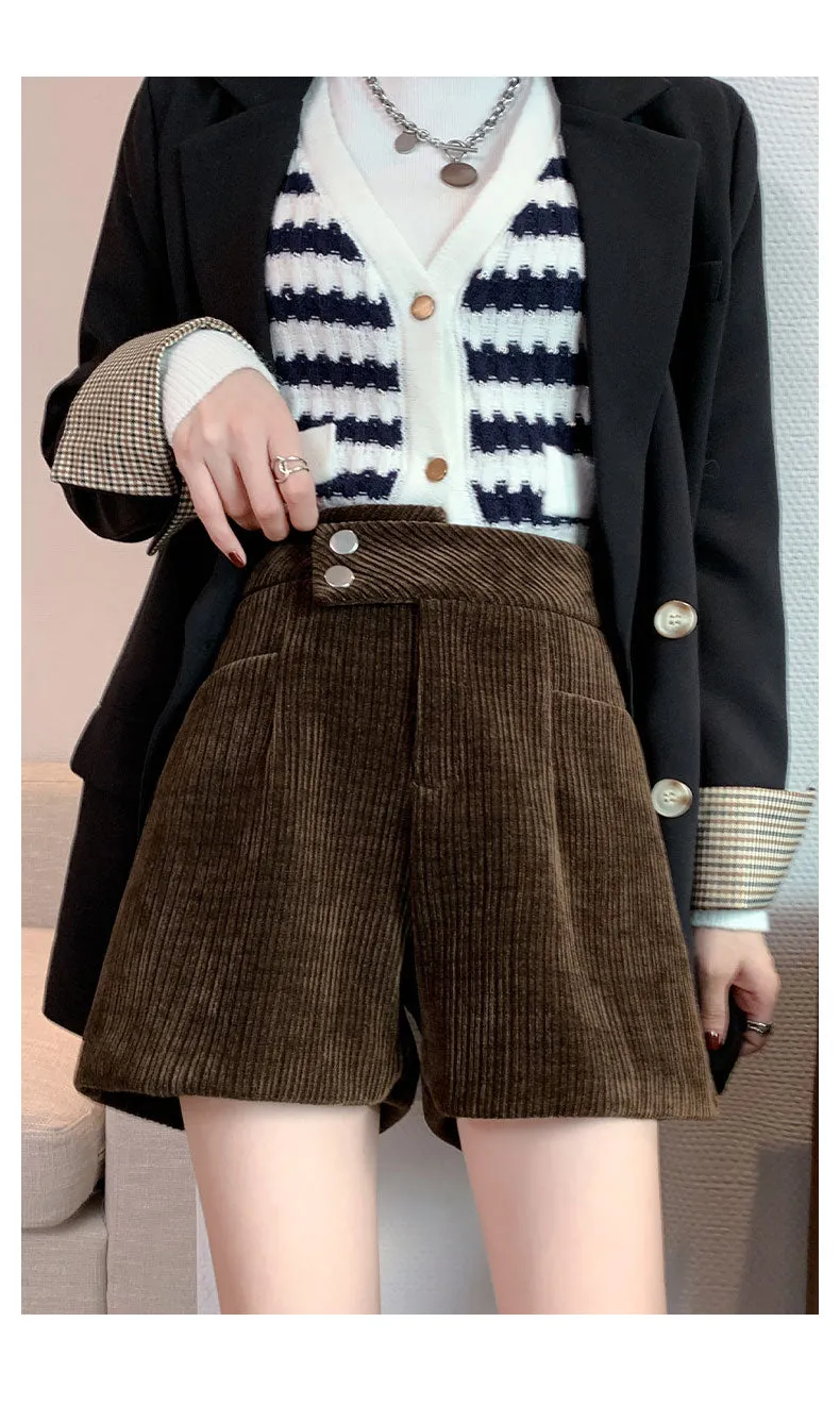 2022 new winter high waist corduroy wide leg boots shorts endurable anti-pilling bottom pants