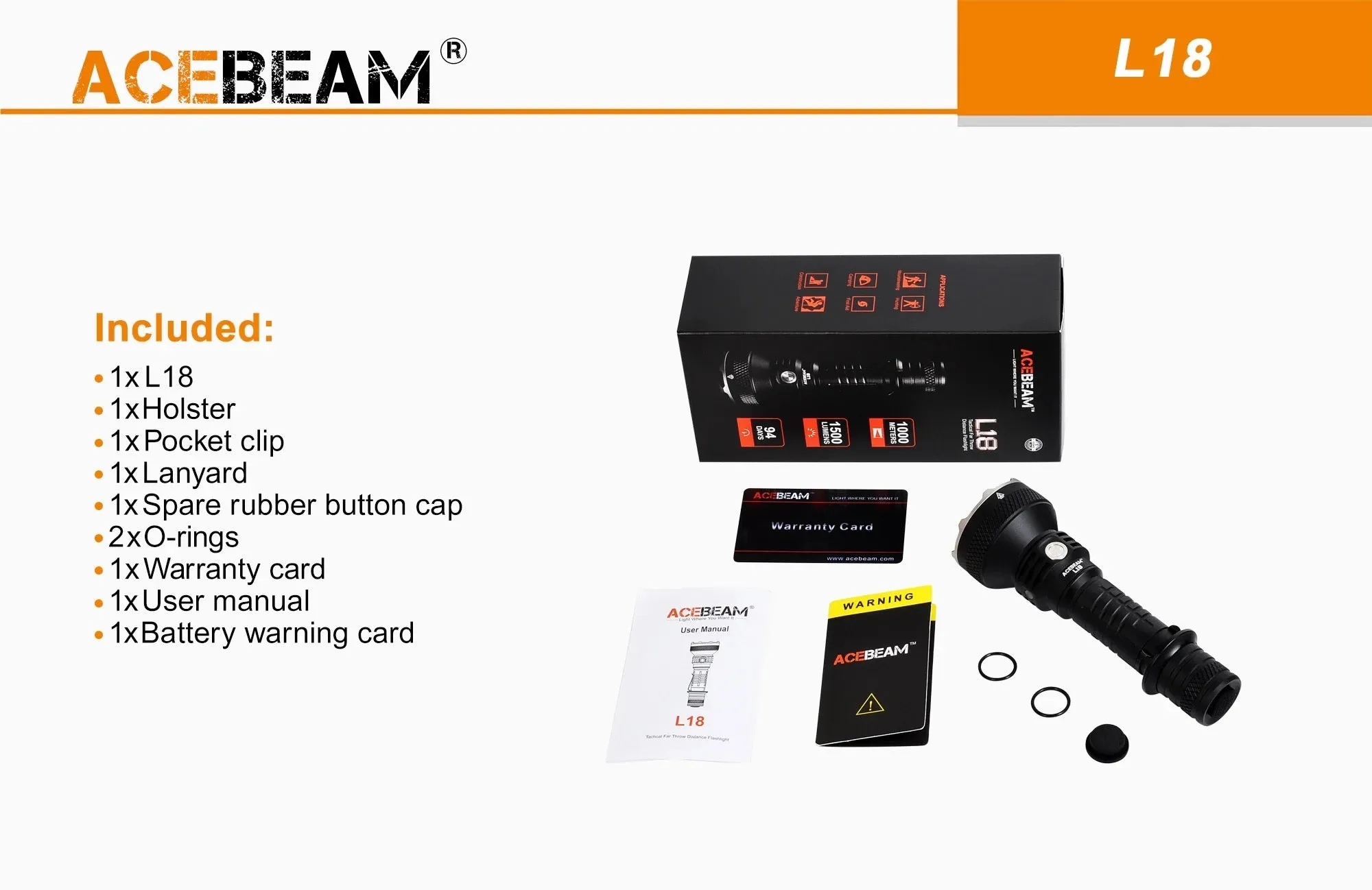 Acebeam L18 1500 Lumen 250k Candela Hunting Flashlight