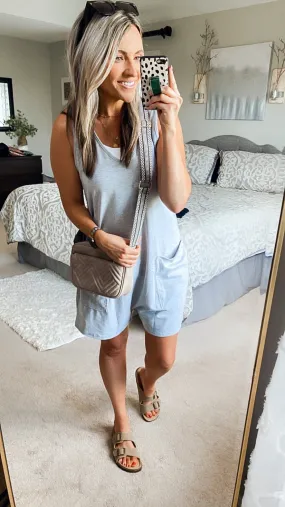 Anrabess Grey Front Pocket Romper- Size S