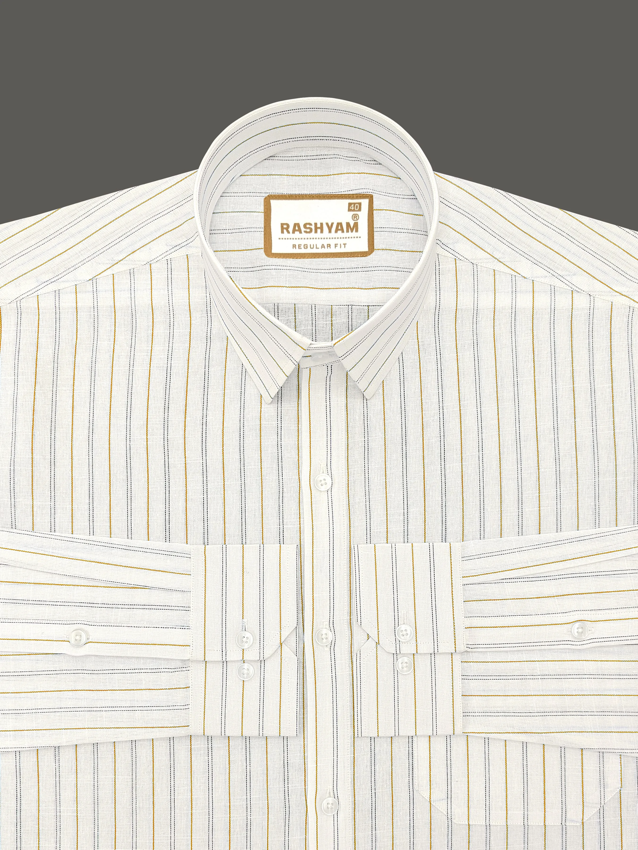 Arezzo Italian Premium Linen Brown With Black Double Line On White Formal Shirt For Men