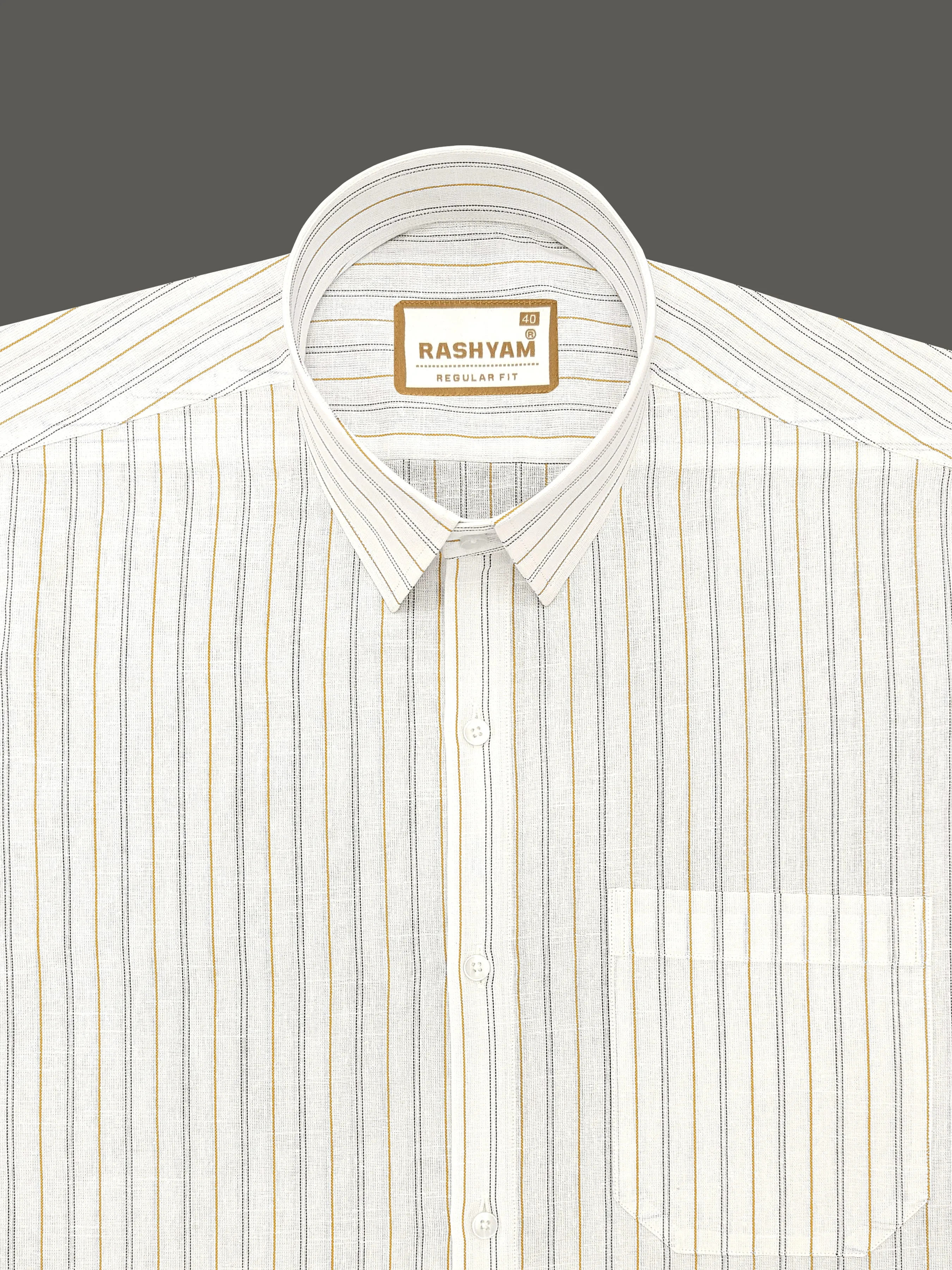 Arezzo Italian Premium Linen Brown With Black Double Line On White Formal Shirt For Men