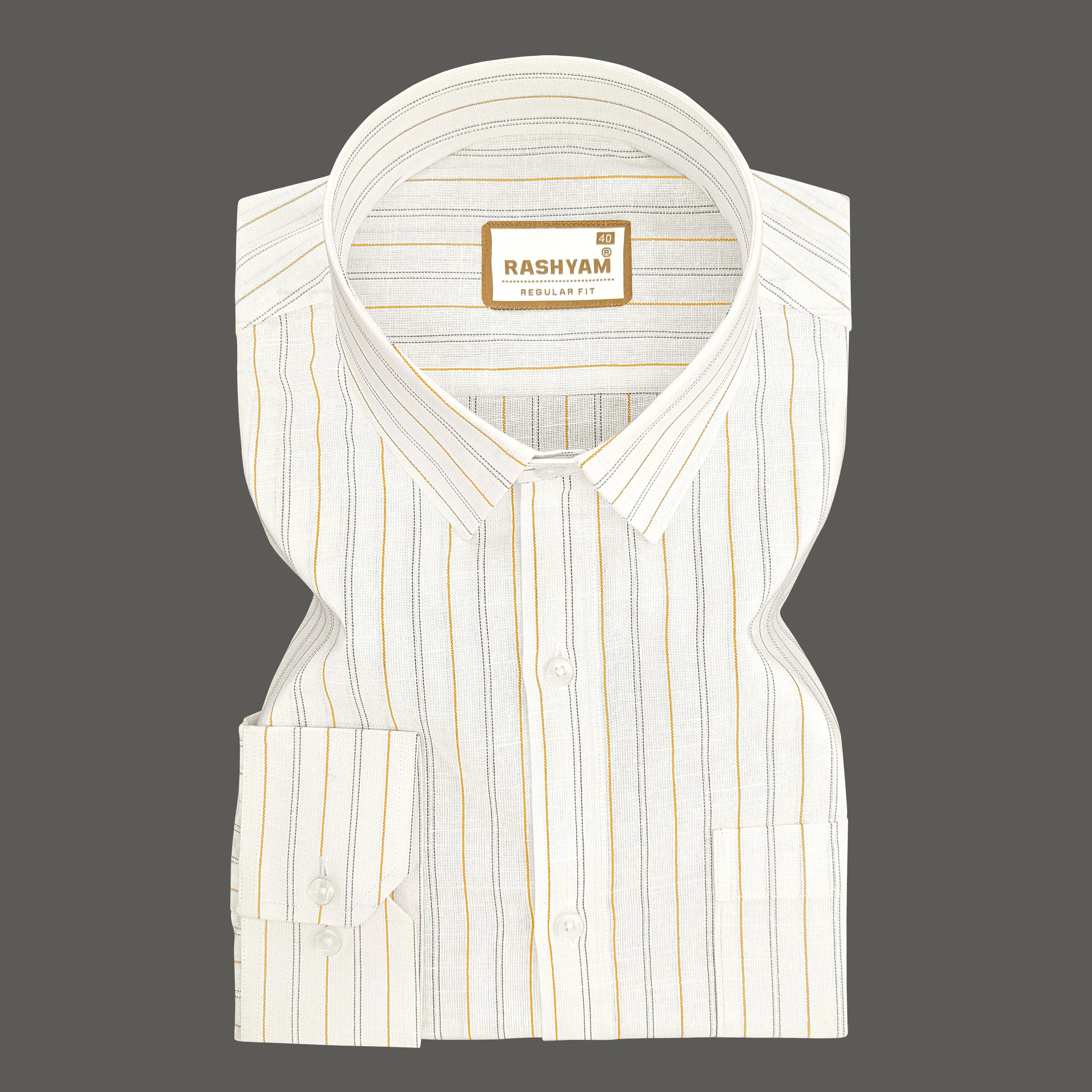 Arezzo Italian Premium Linen Brown With Black Double Line On White Formal Shirt For Men