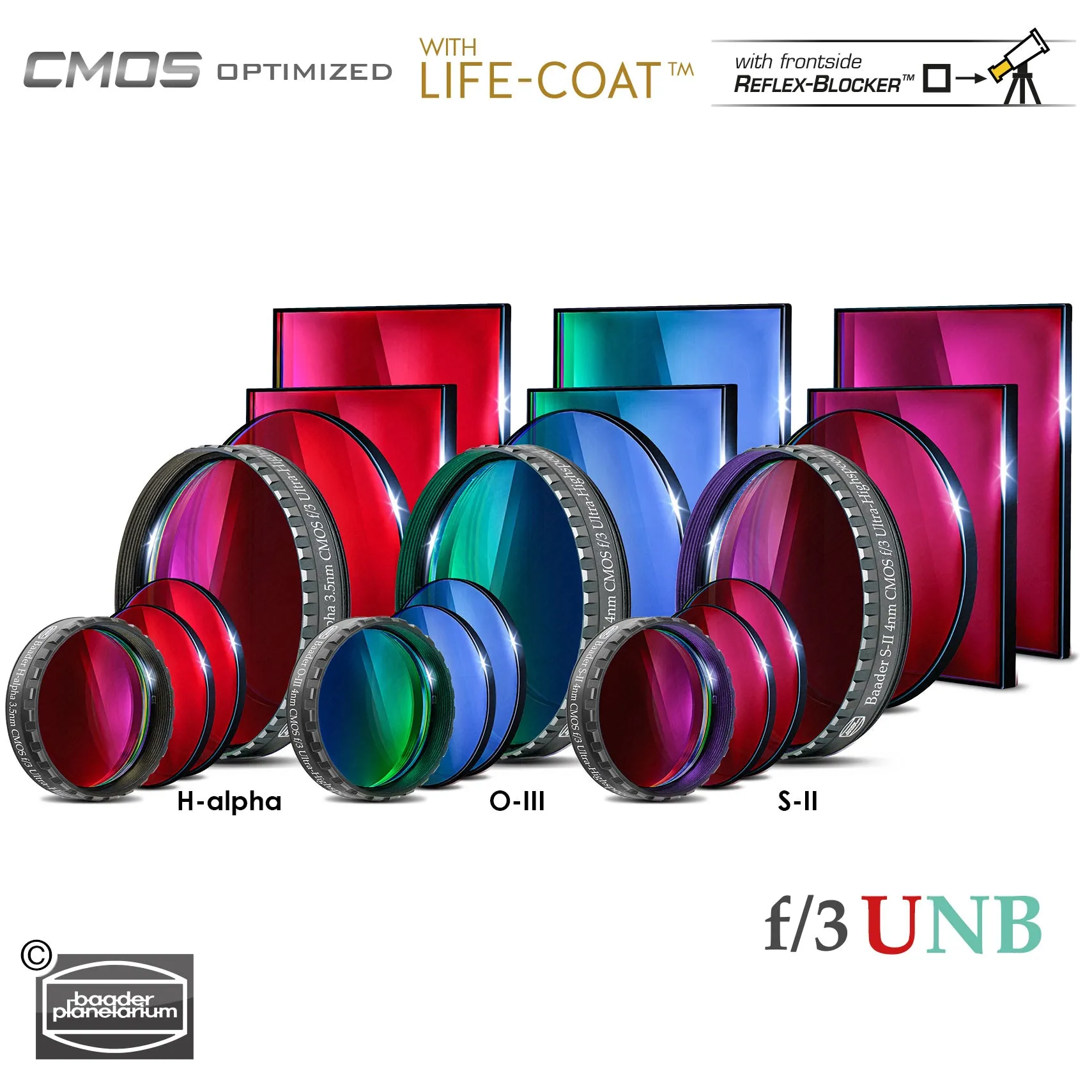 Baader 3.5 / 4nm f/3 Ultra-Highspeed Filters – CMOS-optimized (H-alpha / O-III / S-II)