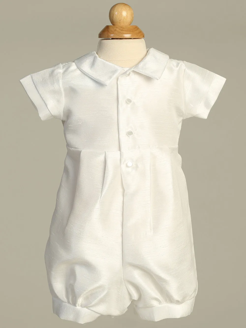 Baby Boys White Baptism & Christening Shantung Romper - Albert