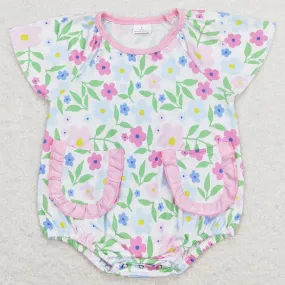 Baby Infant Girls Rompers Pink Flowers Flutter Sleeve Rompers SR1129