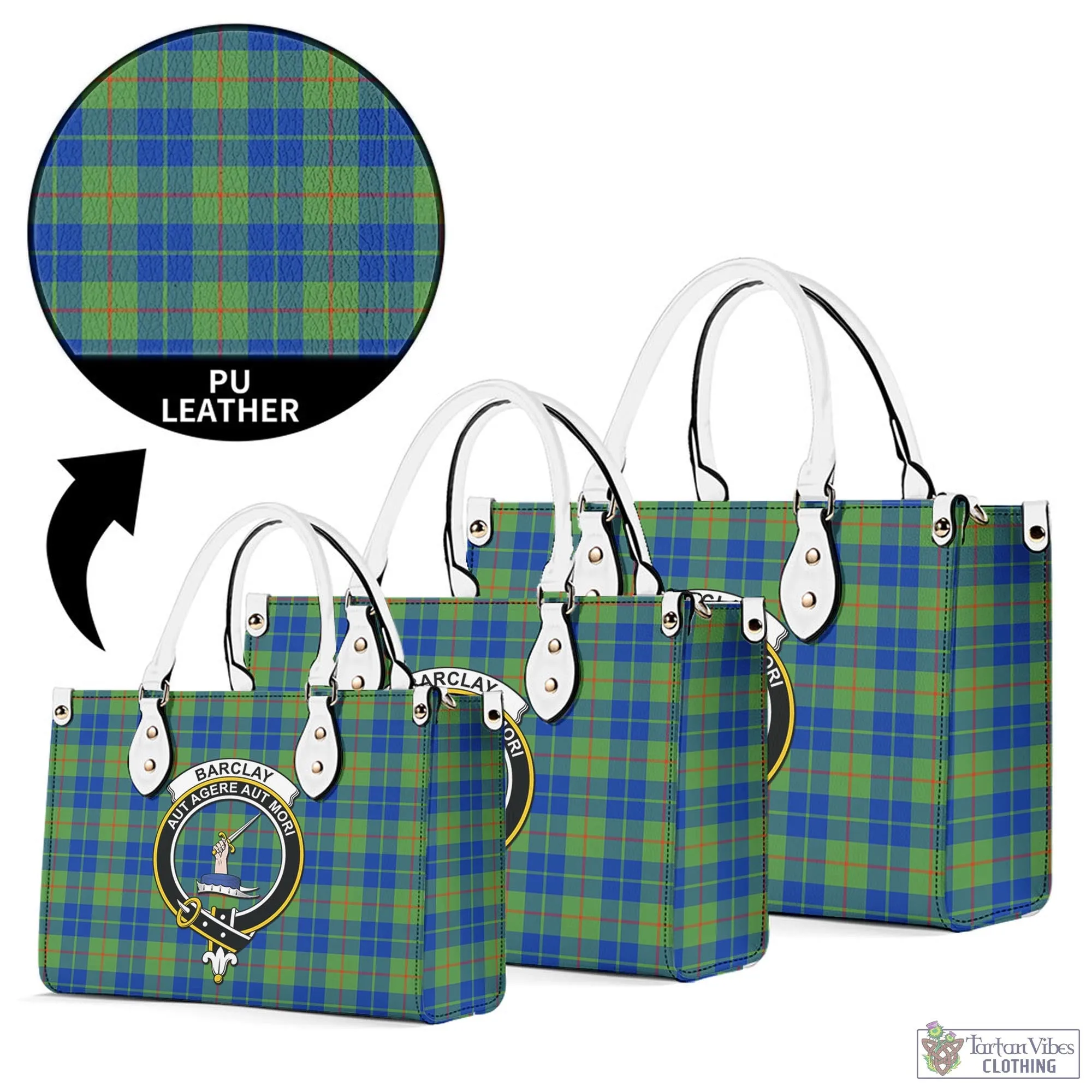 Barclay Hunting Ancient Tartan Luxury Leather Handbags with Family Crest