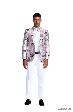 Big & Tall Men's Floral Fashion Jacket and Bow Tie - Pink or Blue