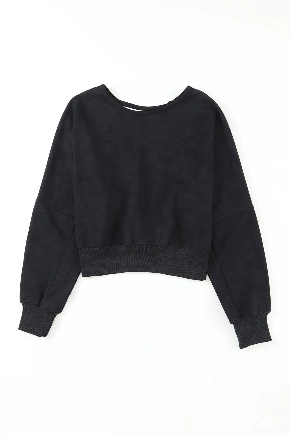 Black Casual One Strap V shape Open Back Sweatshirt