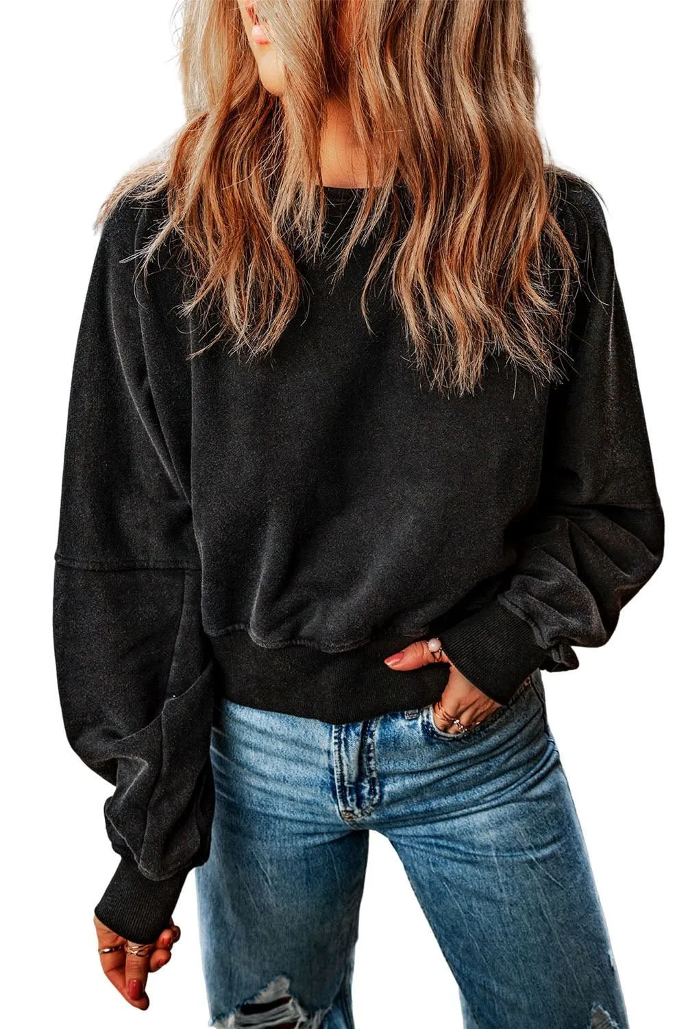 Black Casual One Strap V shape Open Back Sweatshirt