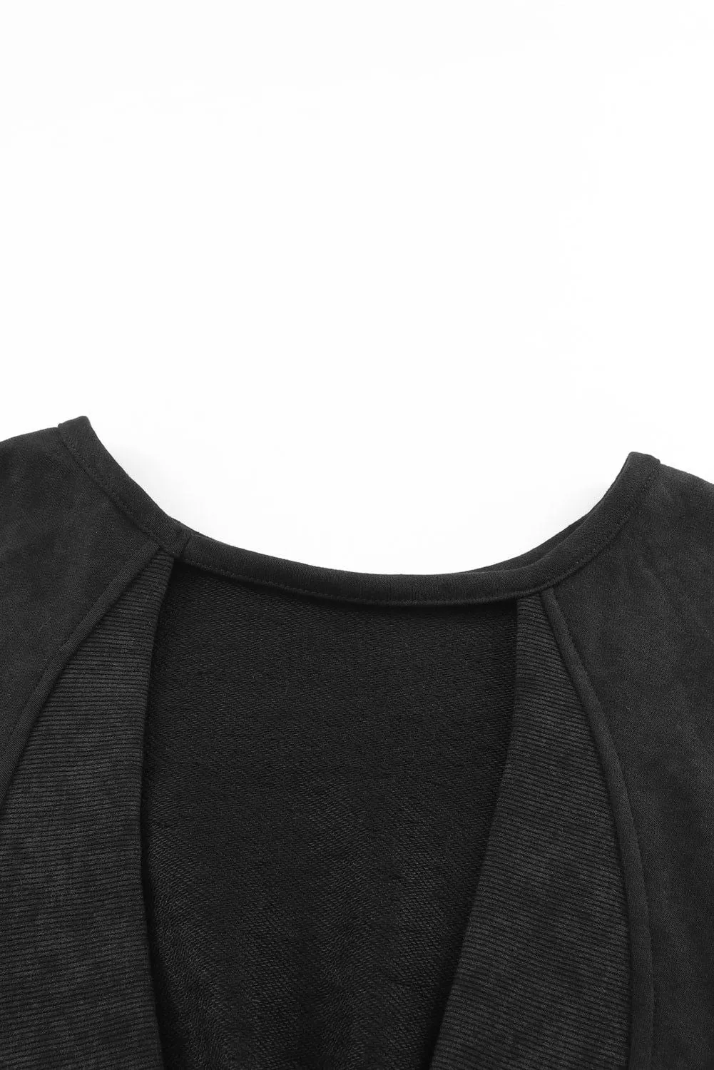 Black Casual One Strap V shape Open Back Sweatshirt