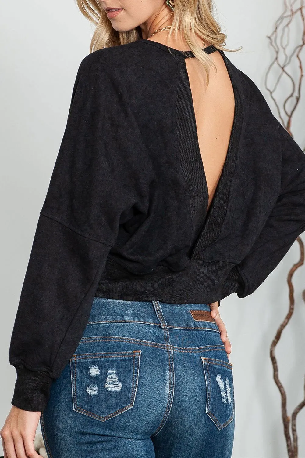 Black Casual One Strap V shape Open Back Sweatshirt