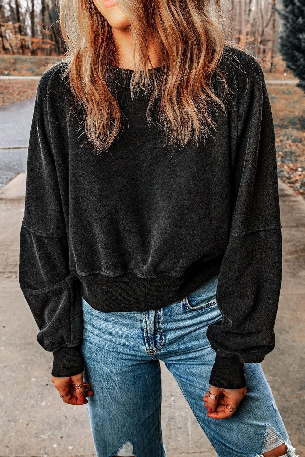 Black Casual One Strap V shape Open Back Sweatshirt