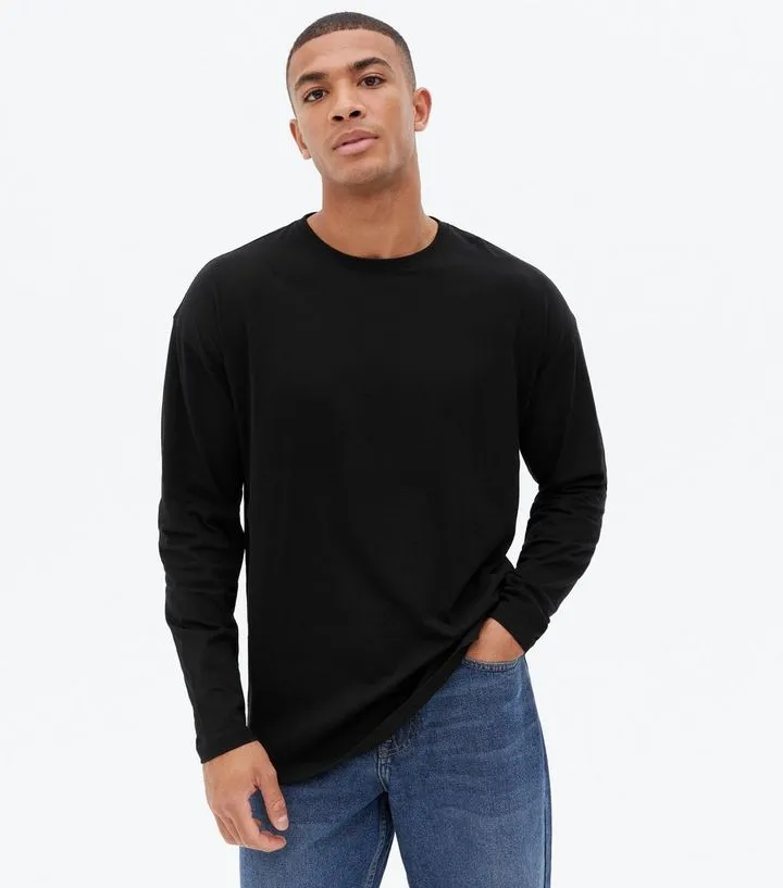 Black Crew Neck Long Sleeve Oversized T-Shirt