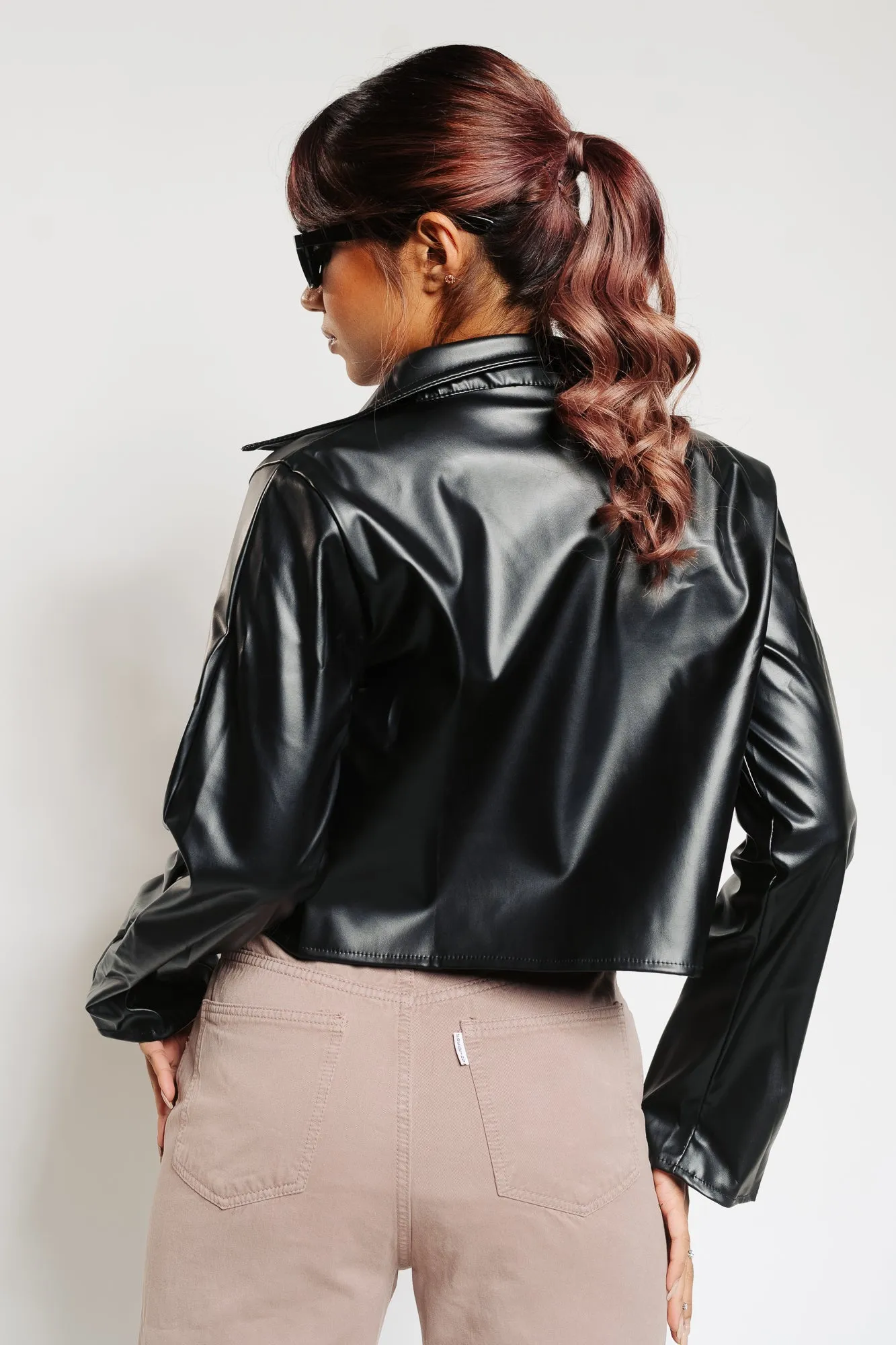 Black Seam Leather Shacket