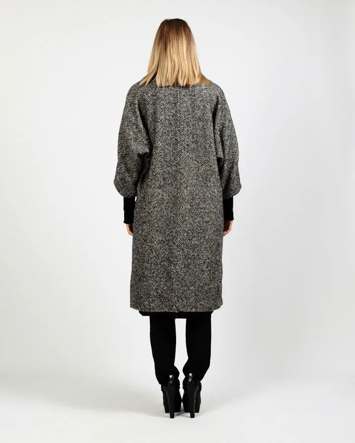 Black   White Tweed Wool Coat