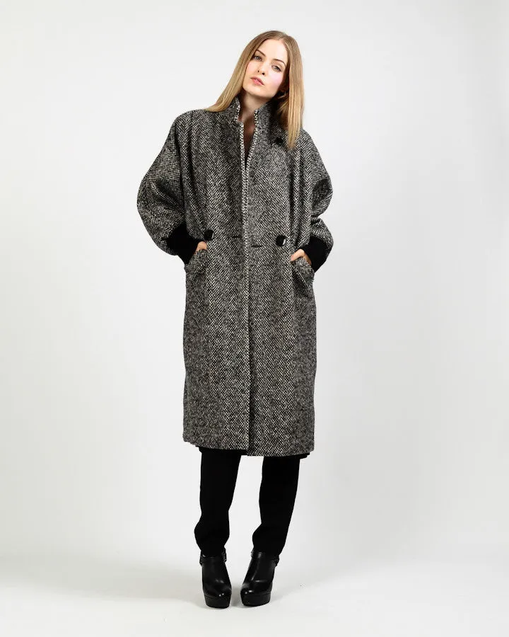 Black   White Tweed Wool Coat