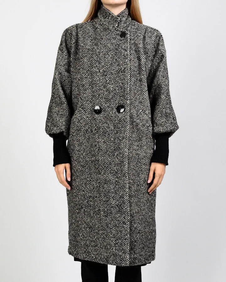 Black   White Tweed Wool Coat