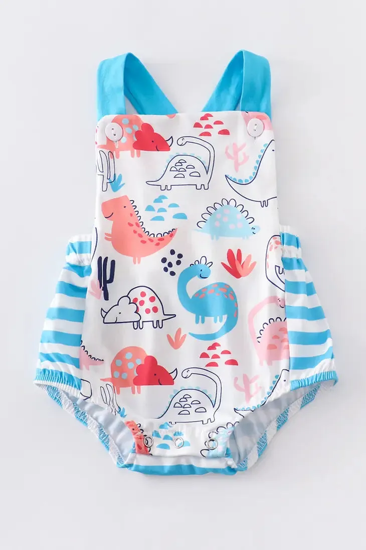 Blue Dinosaur Print Baby Romper by Honeydew