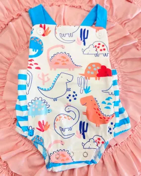 Blue Dinosaur Print Baby Romper by Honeydew