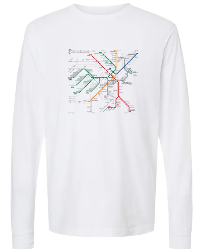 Boston MBTA Map on White Long Sleeve Shirt (ADULT UNISEX)