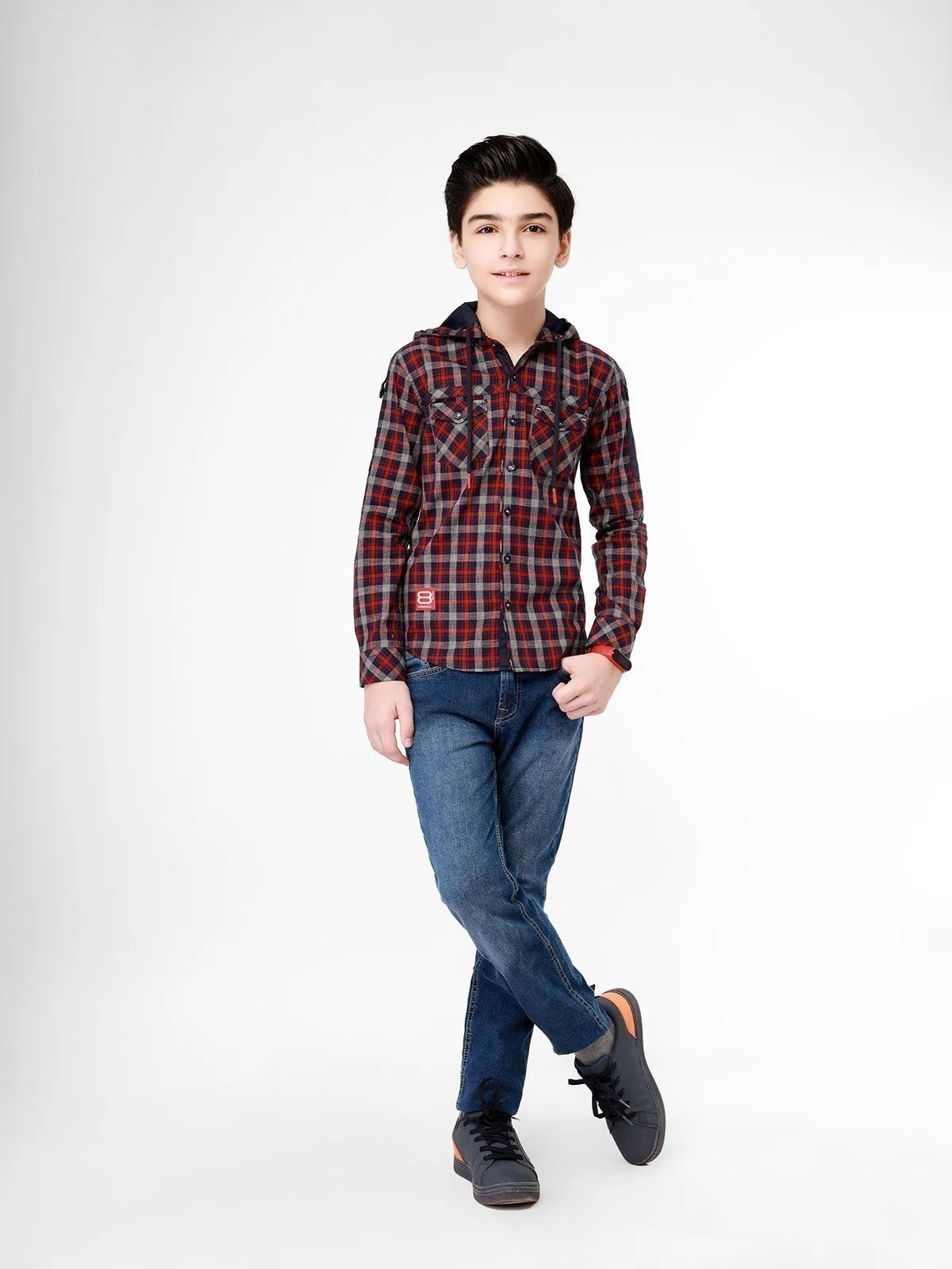 Boy's Maroon Blue Shirt - EBTS21-27332