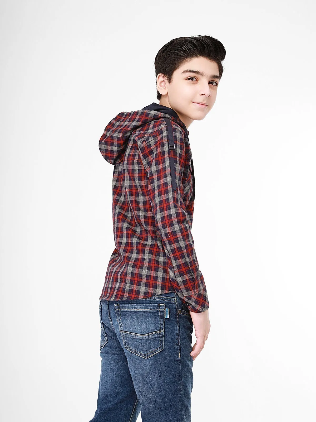 Boy's Maroon Blue Shirt - EBTS21-27332