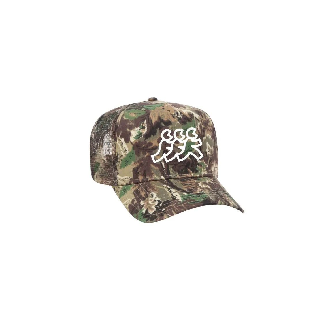 Camo 5 Point Snapback Mesh Back White Logo Embroidery