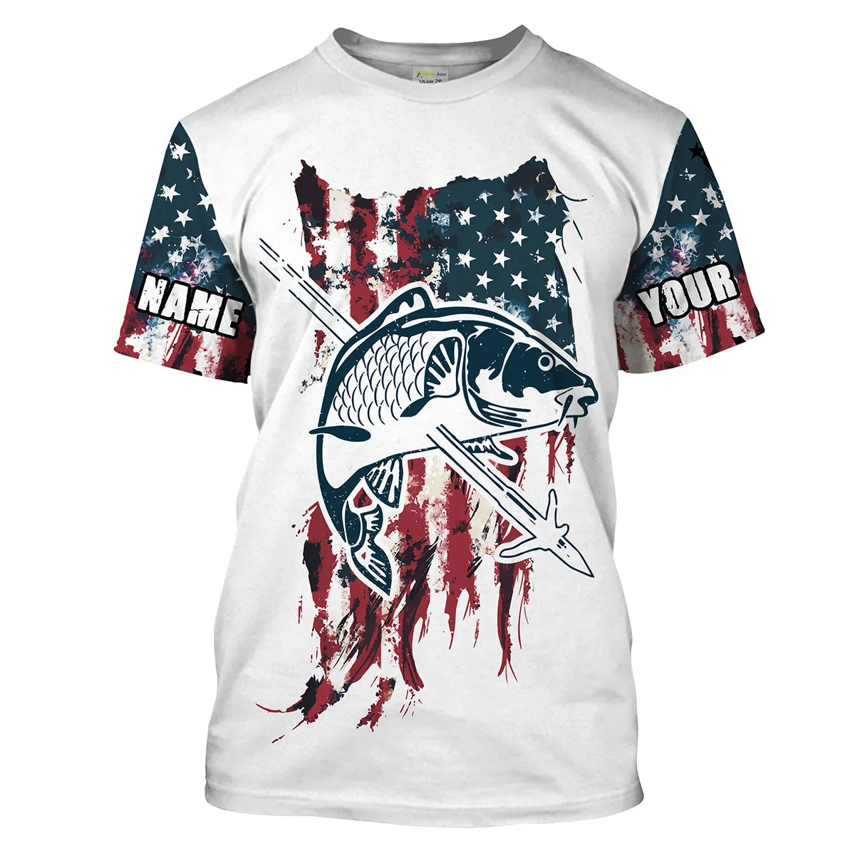 Carp Bowfishing American Flag Customized Name 3D All Over printed Shirts For Men, Patriotic Bow Fishing Gifts