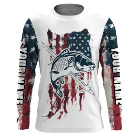 Carp Bowfishing American Flag Customized Name 3D All Over printed Shirts For Men, Patriotic Bow Fishing Gifts