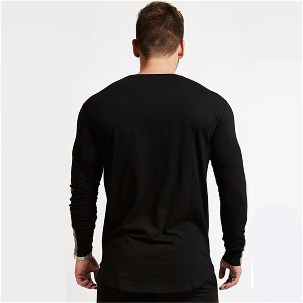 Casual Long sleeve T-shirt Men Fitness Cotton t shirt Male Gym Workout Skinny Tee shirt Tops Spring New Running Sport Clothing