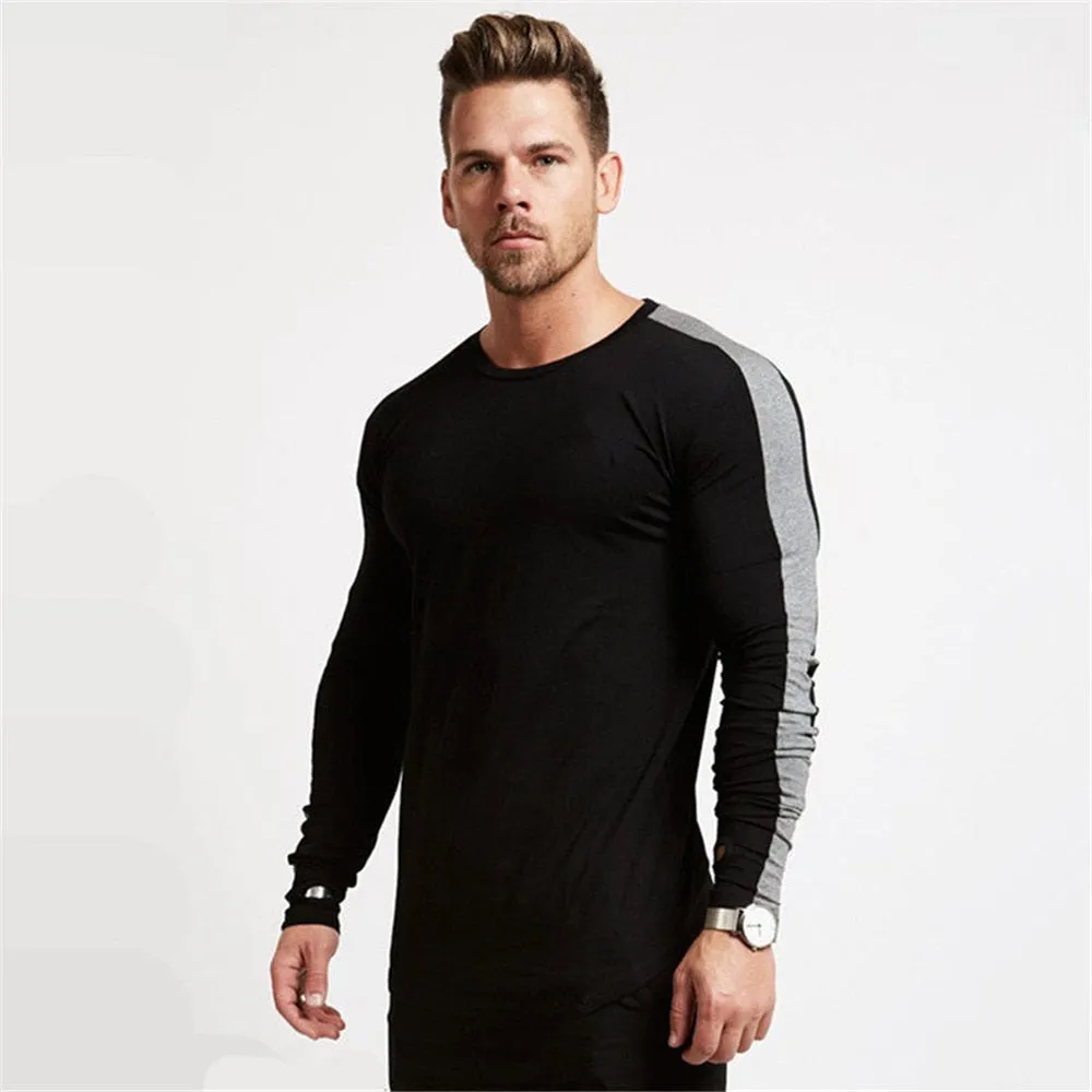 Casual Long sleeve T-shirt Men Fitness Cotton t shirt Male Gym Workout Skinny Tee shirt Tops Spring New Running Sport Clothing