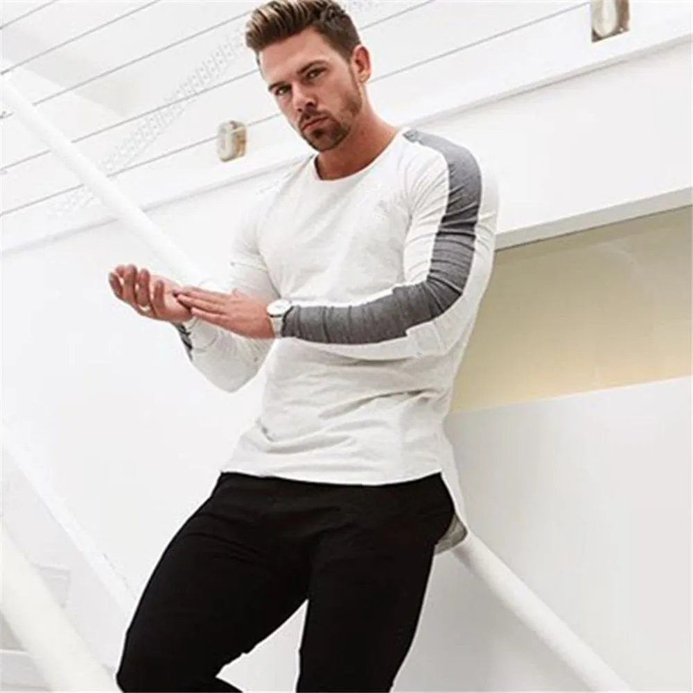 Casual Long sleeve T-shirt Men Fitness Cotton t shirt Male Gym Workout Skinny Tee shirt Tops Spring New Running Sport Clothing