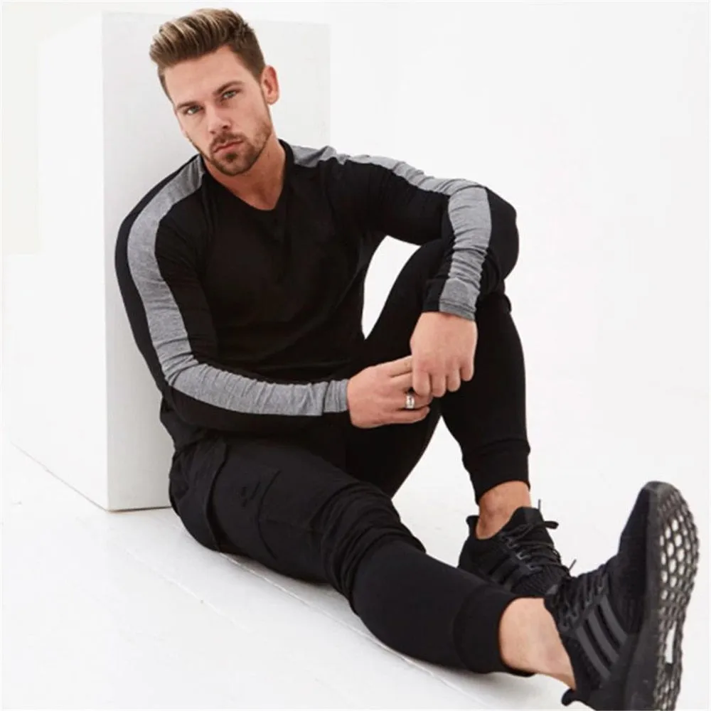 Casual Long sleeve T-shirt Men Fitness Cotton t shirt Male Gym Workout Skinny Tee shirt Tops Spring New Running Sport Clothing