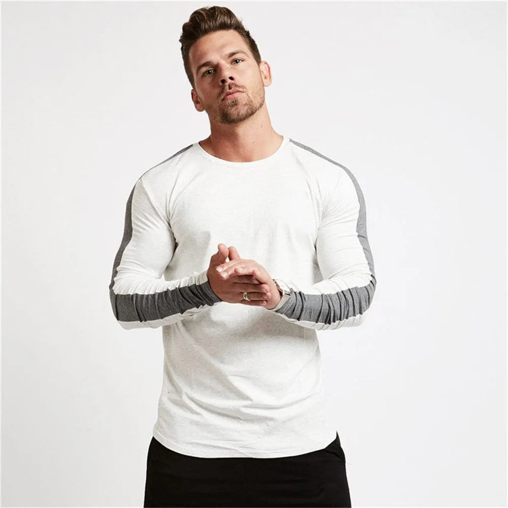 Casual Long sleeve T-shirt Men Fitness Cotton t shirt Male Gym Workout Skinny Tee shirt Tops Spring New Running Sport Clothing