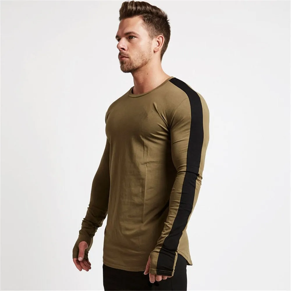 Casual Long sleeve T-shirt Men Fitness Cotton t shirt Male Gym Workout Skinny Tee shirt Tops Spring New Running Sport Clothing