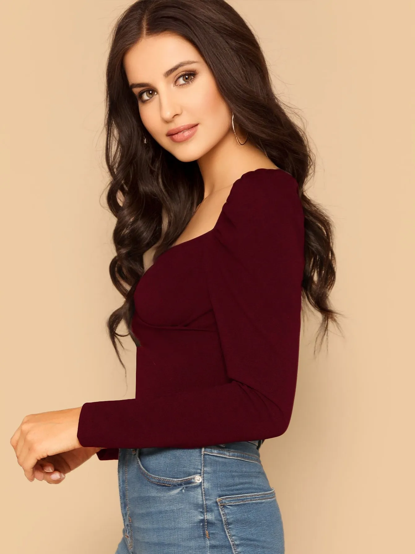 Casual Regular Sleeves Sweetheart Neck Solid Women Top