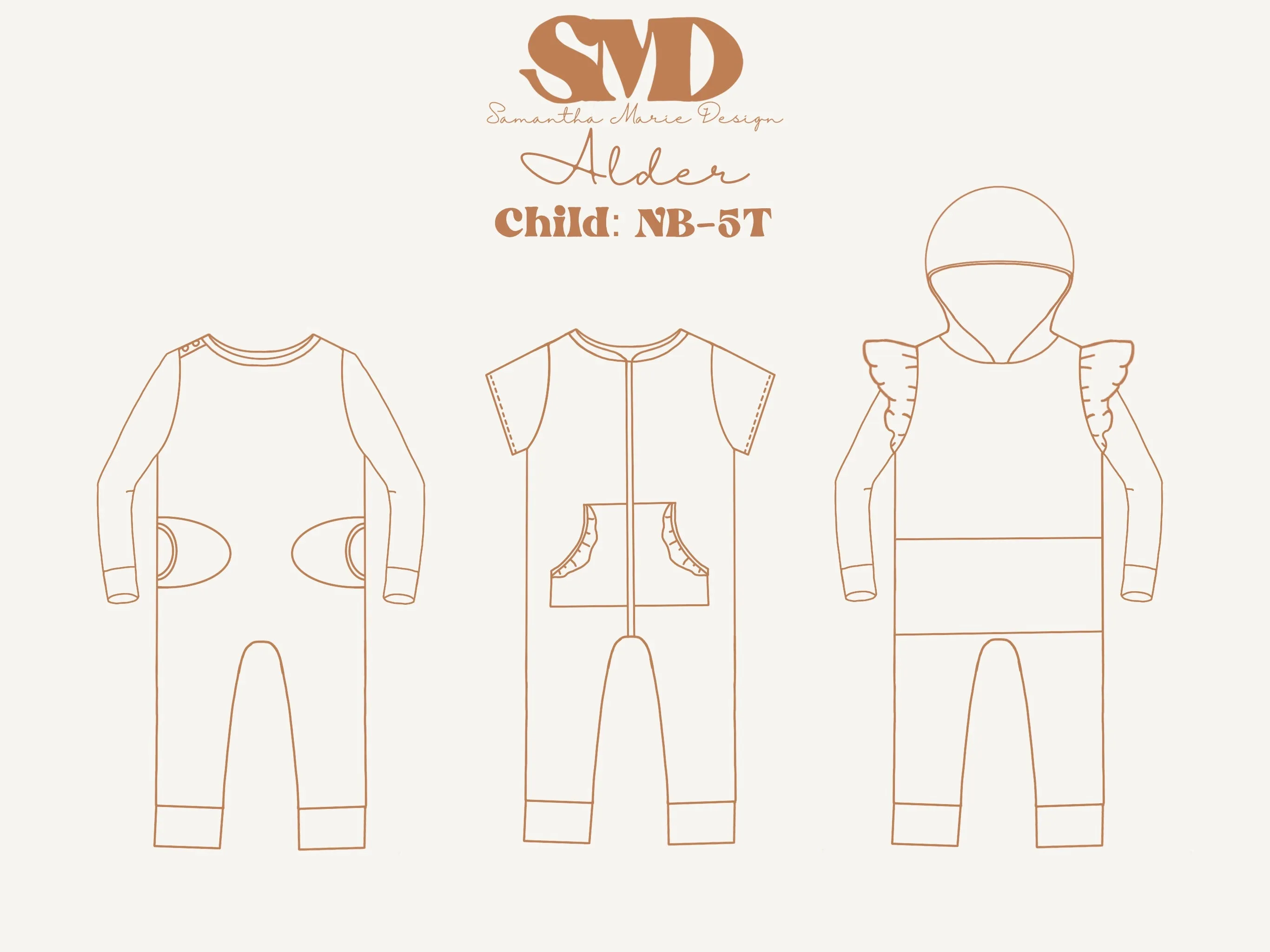 Child Alder Romper Digital Sewing Pattern Sizes NB-5T