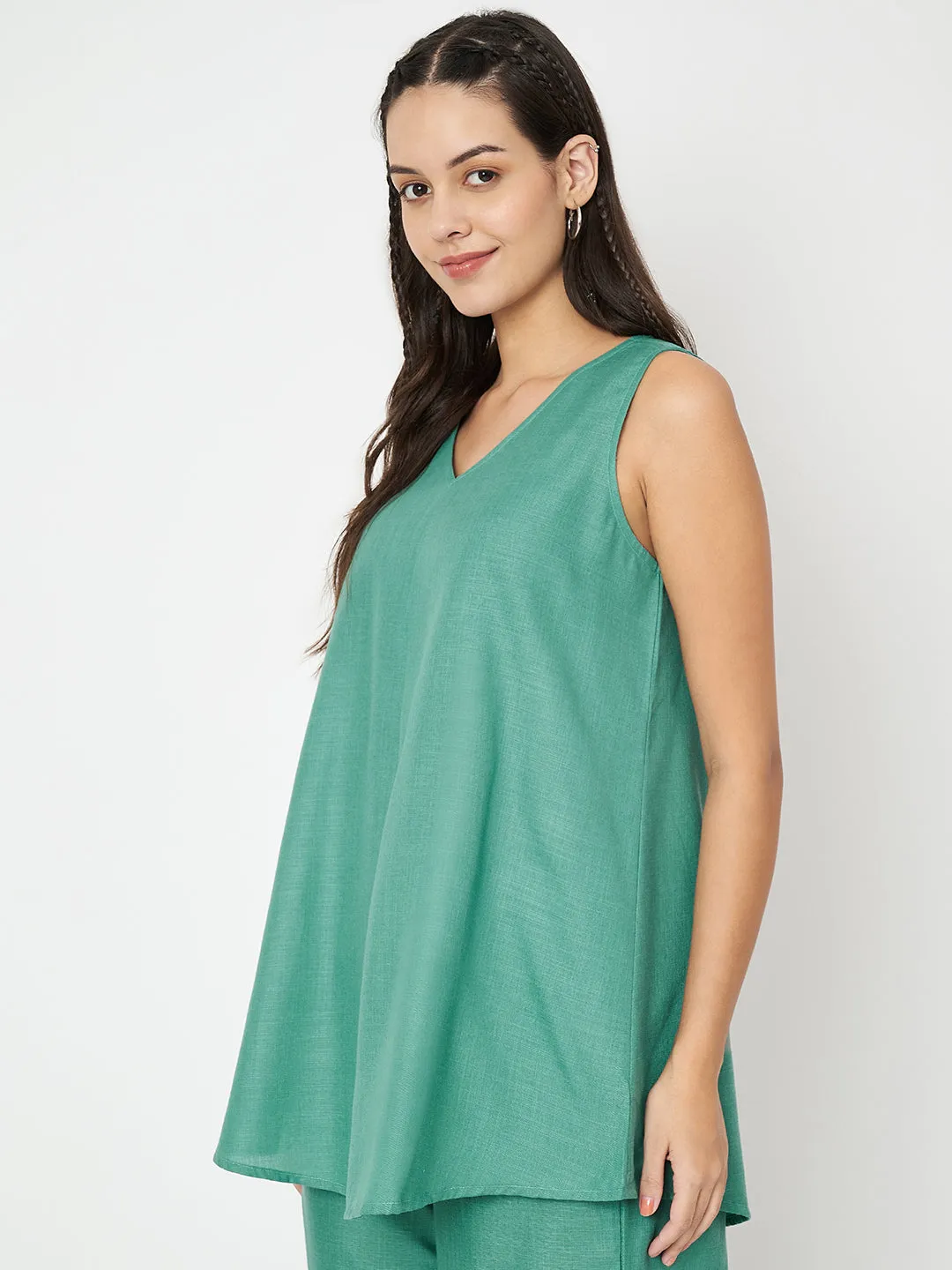 Cotton Solid V-Neck Tunic