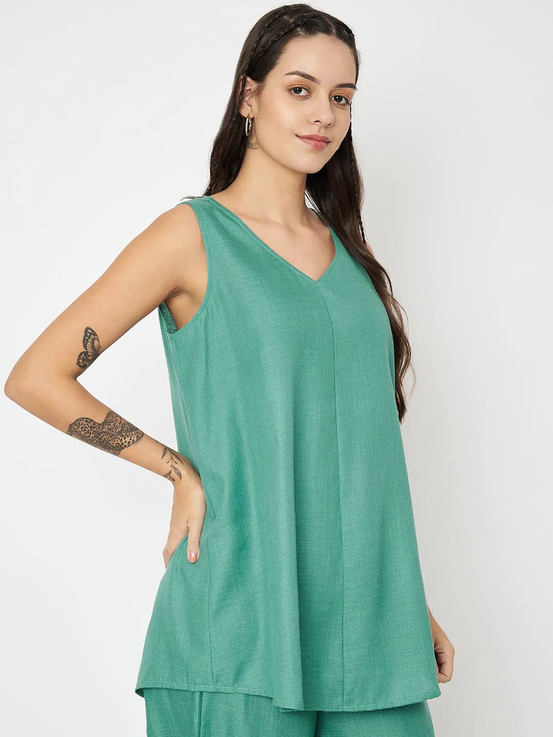 Cotton Solid V-Neck Tunic