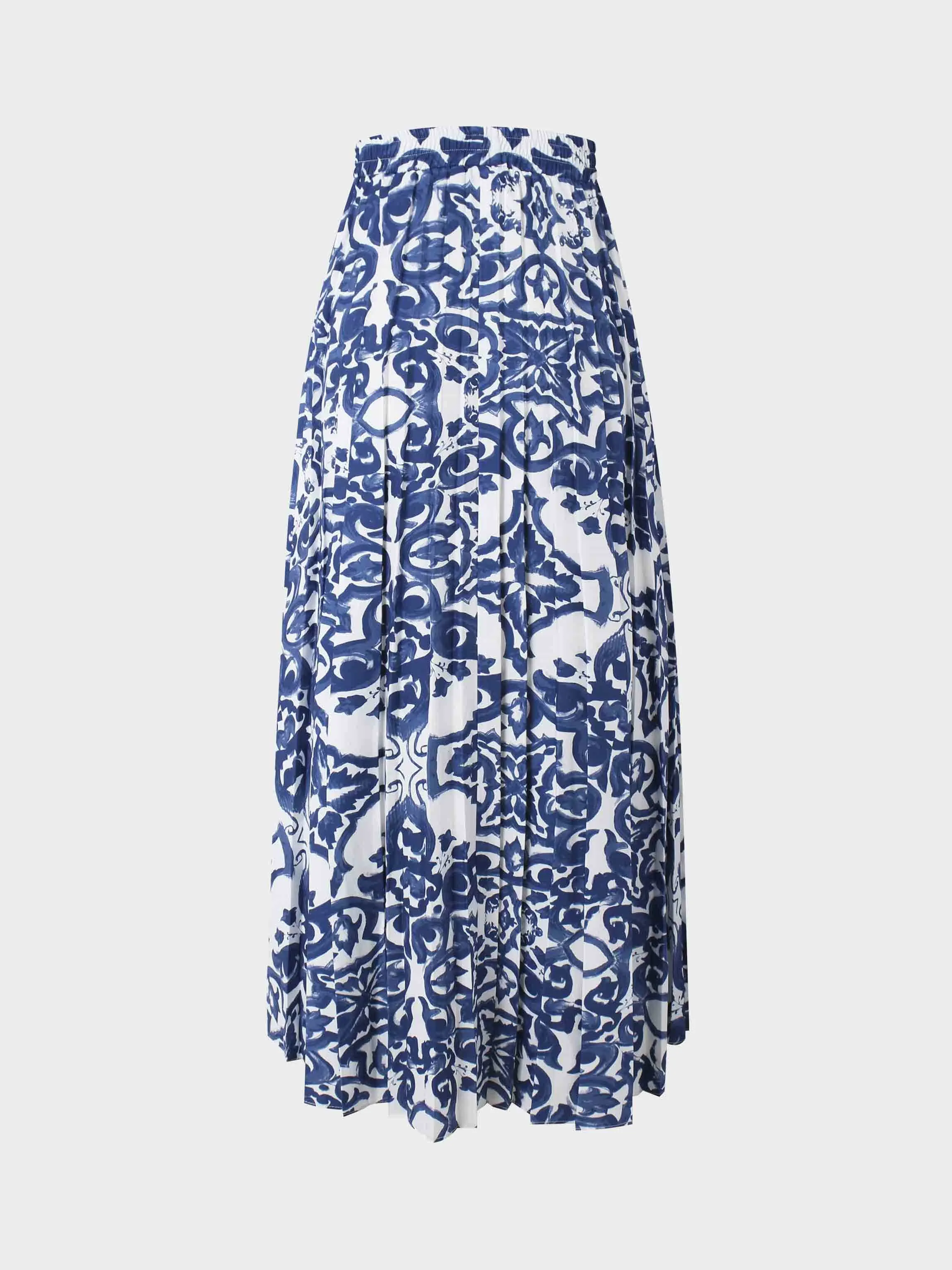 Covered Band Pleated Skirt 37"-Blue Picasso