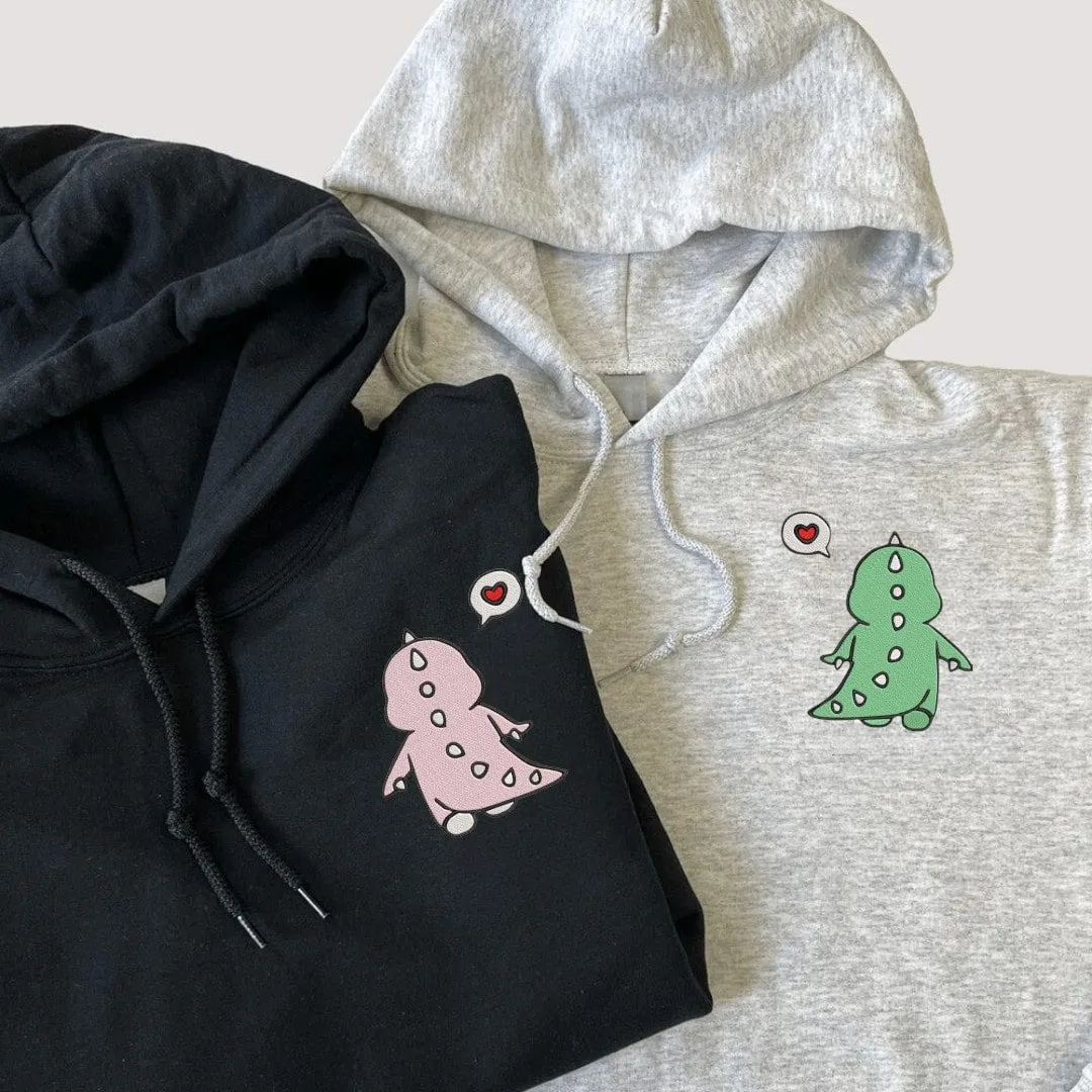 Cute Dinosaur Matching Couple Hoodies - Custom Embroidered Sweatshirts For Couples