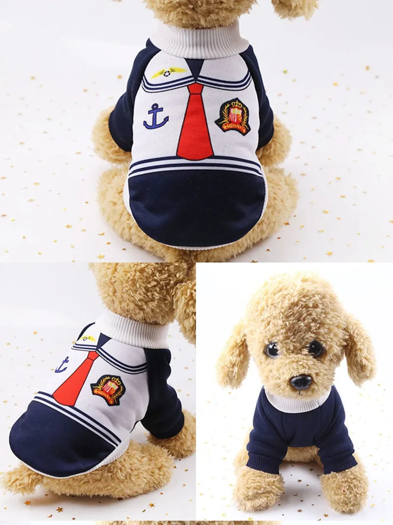 Cute Little Sailor Warm Winter Outfit Small Dog Sweater