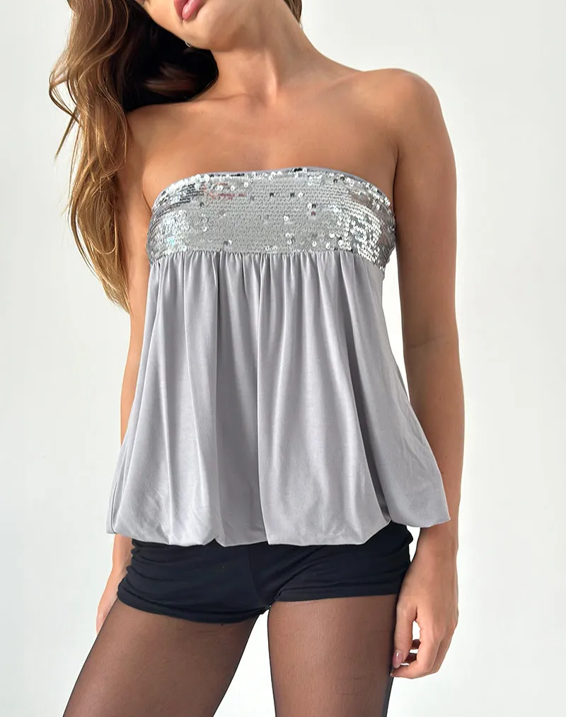 Danuta Longline Bandeau Top in Sequin Grey