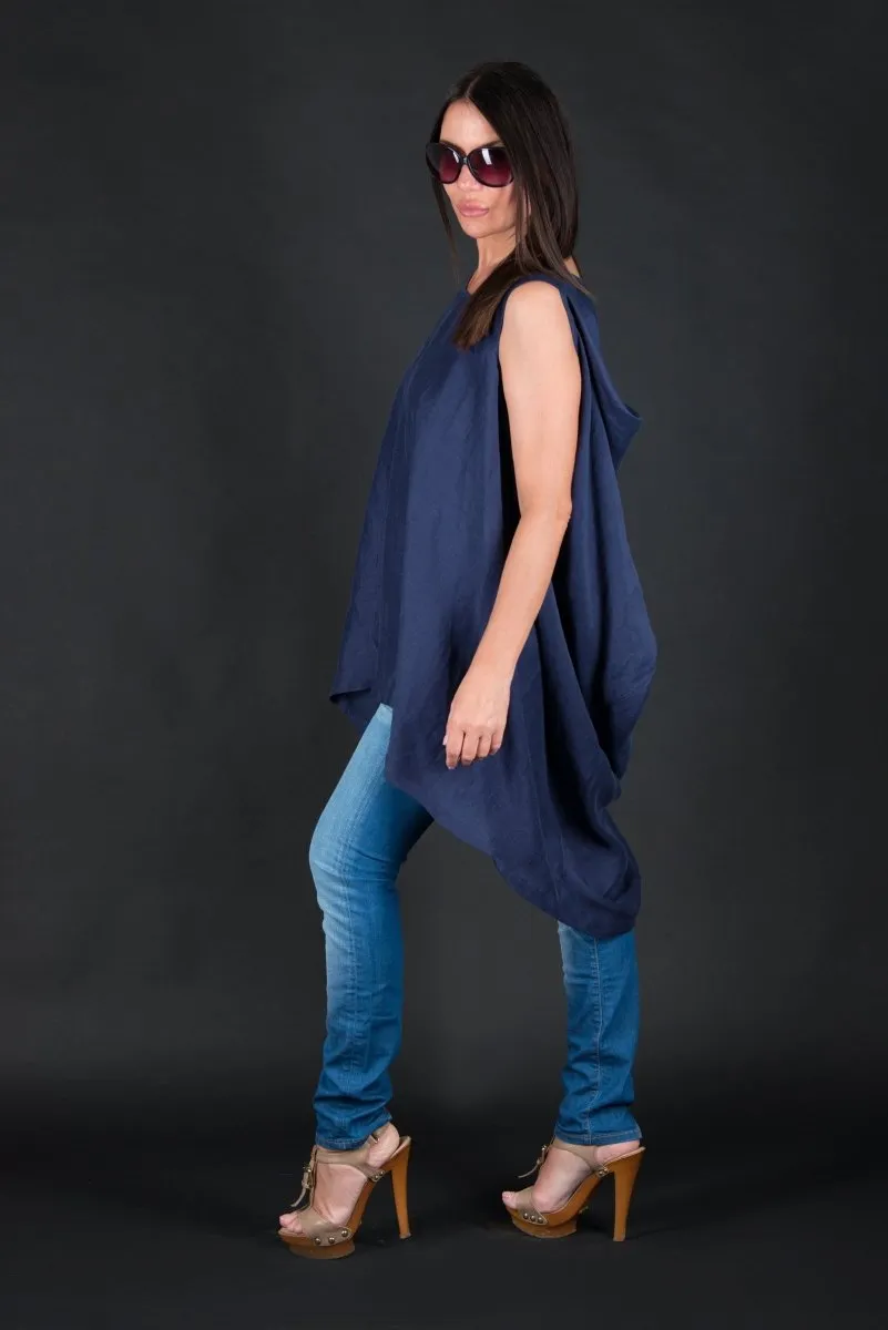 Dark blue Linen Asymmetric Tunic Judy