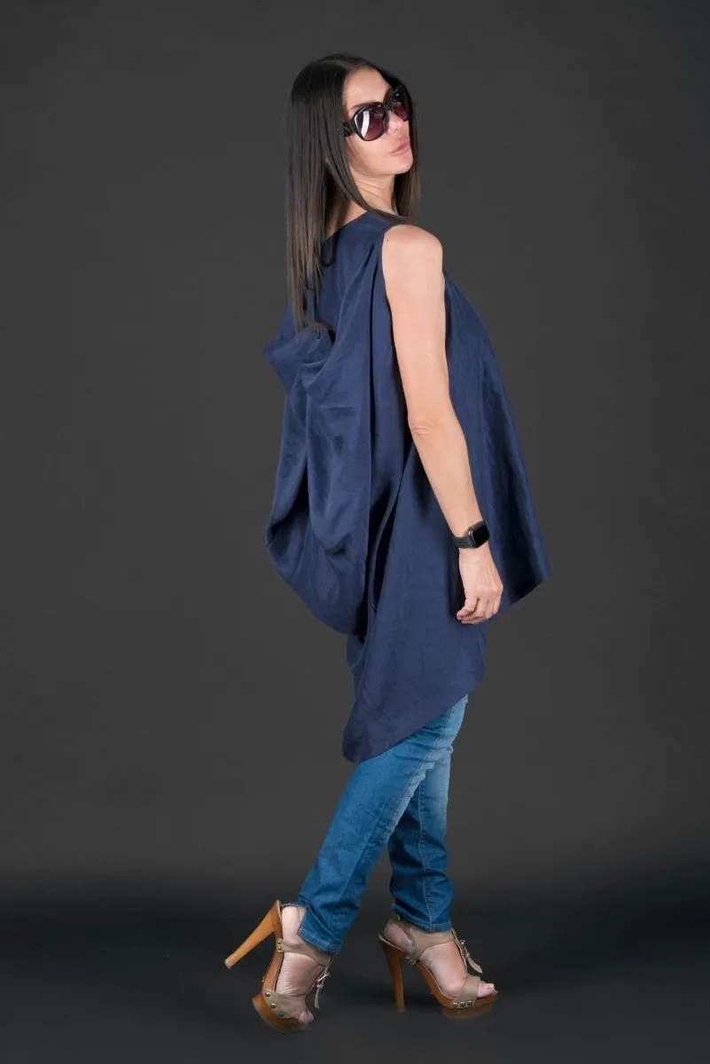 Dark blue Linen Asymmetric Tunic Judy