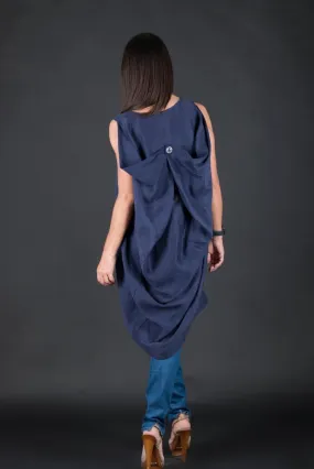 Dark blue Linen Asymmetric Tunic Judy