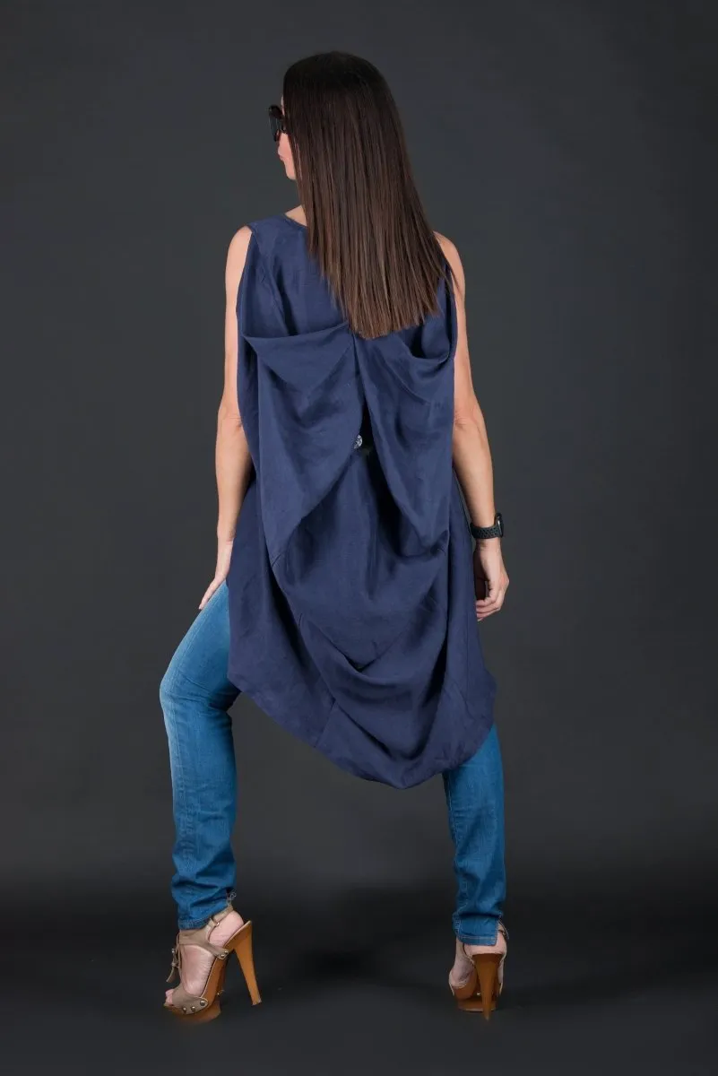 Dark blue Linen Asymmetric Tunic Judy